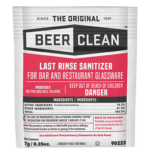 Diversey Beer Clean Last Rinse Glass Sanitizer, Powder, 0.25 oz Pack, 100/Carton (90223)