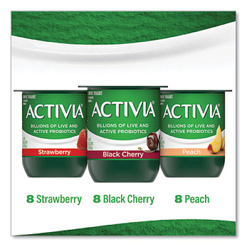 Activia Probiotic Lowfat Yogurt, 4 oz Cups, Black Cherry/Peach/Strawberry, 24/Pack (90200477)