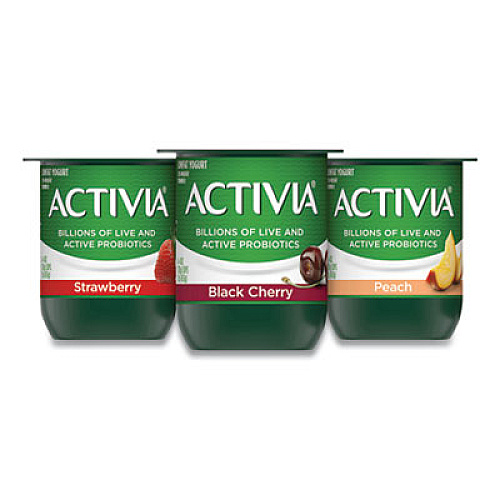 Activia Probiotic Lowfat Yogurt, 4 oz Cups, Black Cherry/Peach/Strawberry, 24/Pack (90200477)