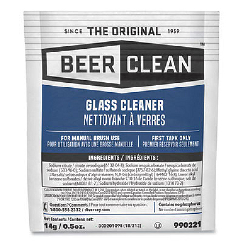 Diversey Beer Clean Glass Cleaner, Powder, 0.5 oz. Packet, 100/Carton (990221)