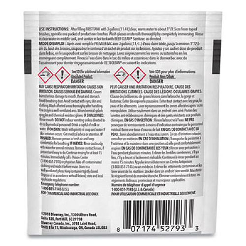 Diversey Beer Clean Glass Cleaner, Powder, 0.5 oz. Packet, 100/Carton (990221)
