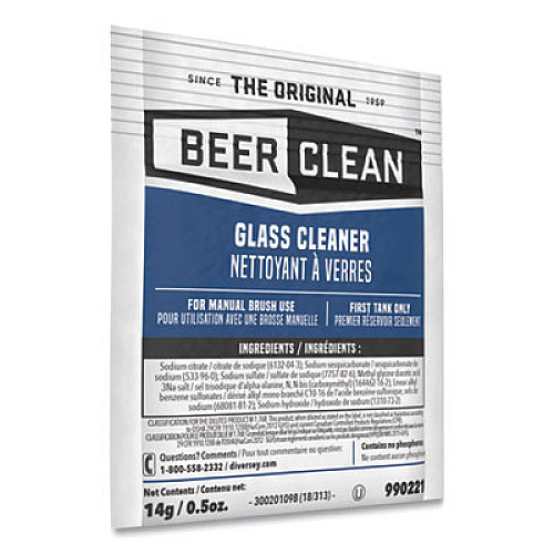 Diversey Beer Clean Glass Cleaner, Powder, 0.5 oz. Packet, 100/Carton (990221)