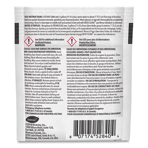 Diversey Beer Clean Glass Cleaner, Powder, 0.5 oz Packet, 100/Carton (990224)