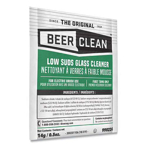Diversey Beer Clean Glass Cleaner, Powder, 0.5 oz Packet, 100/Carton (990224)