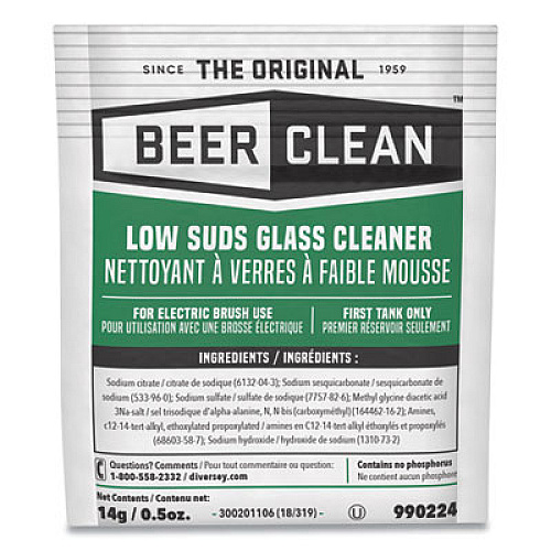 Diversey Beer Clean Glass Cleaner, Powder, 0.5 oz Packet, 100/Carton (990224)