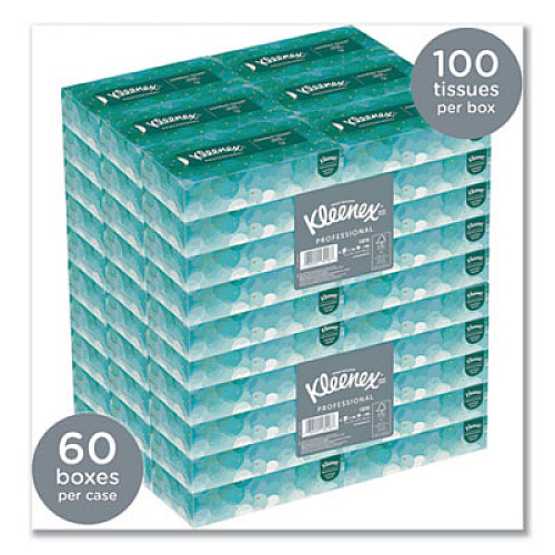 Kleenex White Facial Tissue, 2-Ply, White, 100 Sheets/Box, 10 Boxes/Bundle, 6 Bundles/Carton (13216)