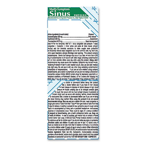 Lil' Drugstore Multi-Symptom Sinus Relief, Refill Pack, Two Tablets/Packet, 50 Packets/Box (97217)