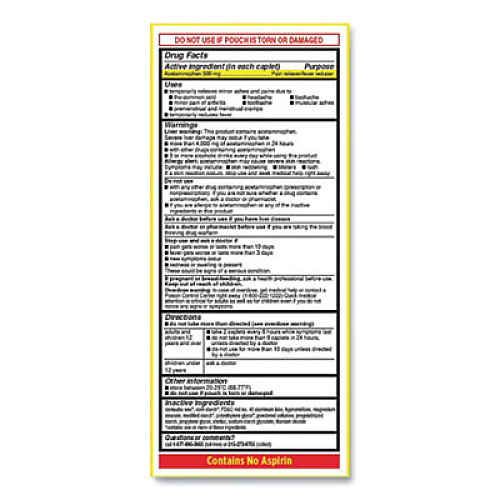 Tylenol Acetaminophen, 500 mg, Extra Strength Caplets, Refill, 2 /Packet, 30 Packets/Box (97477)