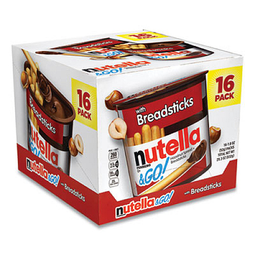 Nutella Hazelnut Spread and Breadsticks, 1.8 oz Single-Serve Tub, 16/Pack (22001135)