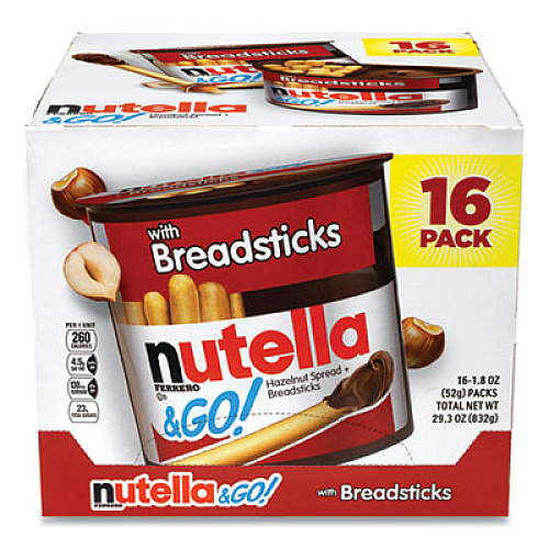 Nutella Hazelnut Spread and Breadsticks, 1.8 oz Single-Serve Tub, 16/Pack (22001135)