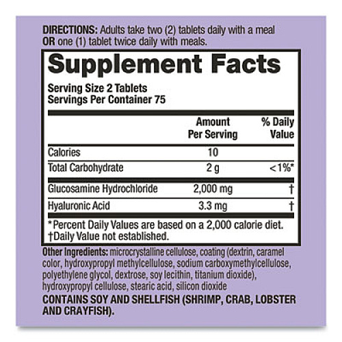 Schiff Glucosamine 2000 mg with Hyaluronic Acid Coated Tablet, 150 Tablets/Bottle (97006EA)