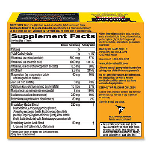 Airborne Immune Support Effervescent Tablet, Orange, 30 Box, 72 Boxes/Carton (10030CT)