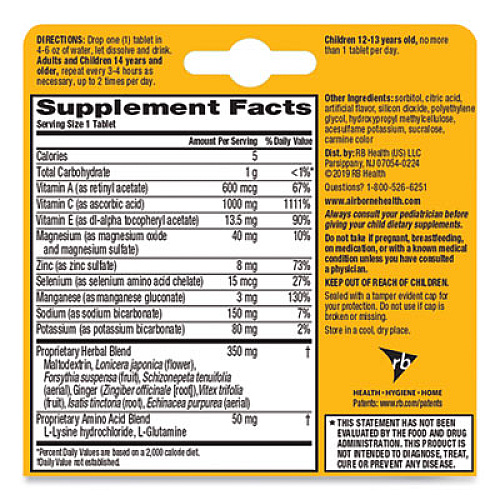 Airborne Immune Support Effervescent Tablet, Lemon/Lime, 10 Count (30006)