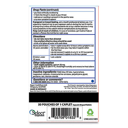 Aleve Pain Reliever Tablets, 50 Packs/Box (BXAL50)