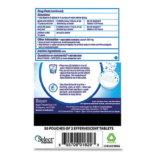 Alka-Seltzer Antacid and Pain Relief Medicine, Two-Pack, 50 Packs/Box (BXAS50)
