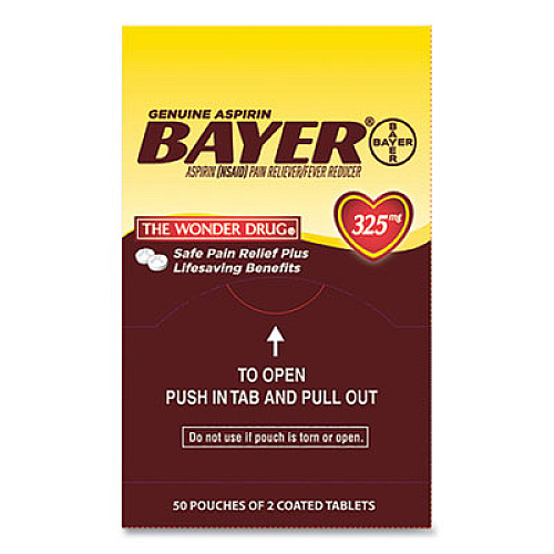 Bayer Aspirin Tablets, Two-Pack, 50 Packs/Box (BXBG50)