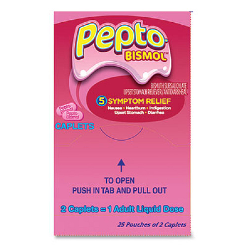 Pepto-Bismol Tablets, Two-Pack, 25 Packs/box (BXPB25)