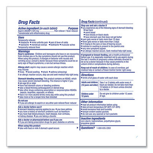 PhysiciansCare Aspirin Tablets, 250/Box (54034)