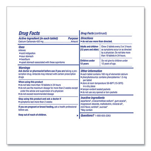 First Aid Only Over the Counter Antacid Medications for First Aid Cabinet, 2 Tablets/Packet, 125 Packets/Box (90110)