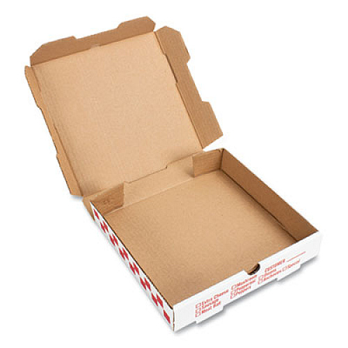 CORRUGATED KRAFT PIZZA BOXES, B-FLUTE, WHITE/RED/GREEN, 14" PIZZA, 14 X 14 X 2.5, 50/CARTON (PZCORB14P)