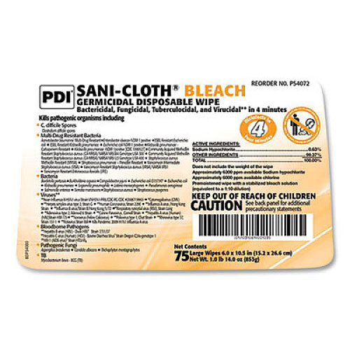 Sani Professional 1179561 Sani-Cloth Bleach Germicidal Disposable Wipes