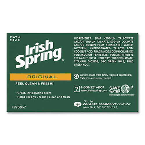 Irish Spring Bar Soap, Clean Fresh Scent, 3.75 oz, 3 Bars/Pack, 18 Packs/Carton (14177)