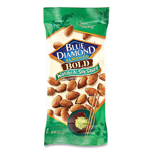 Blue Diamond Wasabi and Soy Sauce Flavored Almonds, 4 oz Bag, 12 Bags/Box (BLU09931)