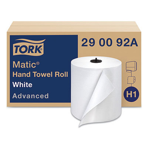 Tork Advanced Matic Hand Towel Roll, 2-Ply, 7.7" x 525 ft, White, 643/Roll, 6 Rolls/Carton (290092A)