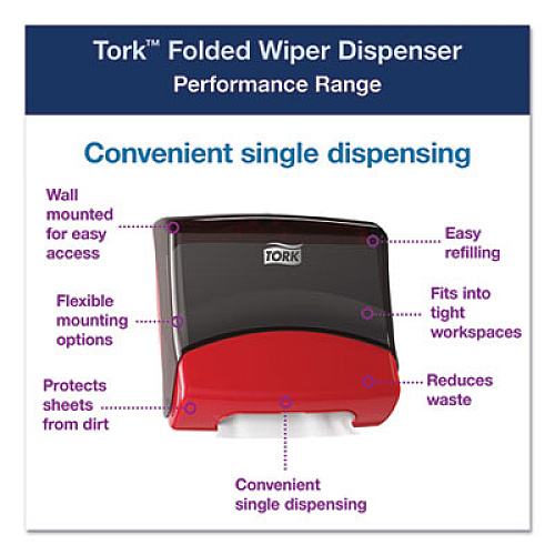 Tork Performance Folded Wiper/Cloth Dispenser, 16.81 x 8.11 x 15.51, Red/Smoke (6540281)
