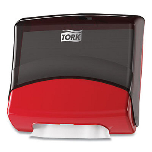 Tork Performance Folded Wiper/Cloth Dispenser, 16.81 x 8.11 x 15.51, Red/Smoke (6540281)