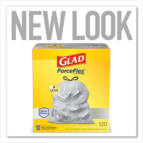 Glad ODORSHIELD TALL KITCHEN DRAWSTRING BAGS, 13 GAL, 18.3 MIC, 25.4" X 23.75", WHITE, 120/BOX (24401951)
