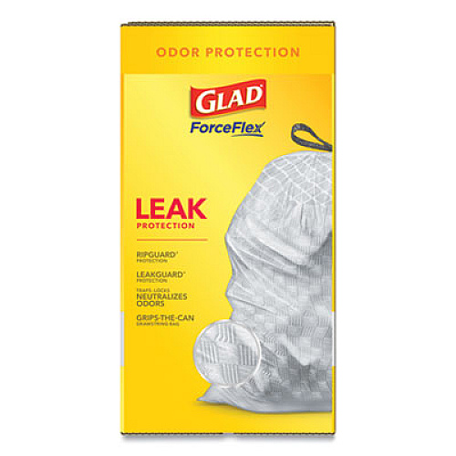 Glad ODORSHIELD TALL KITCHEN DRAWSTRING BAGS, 13 GAL, 18.3 MIC, 25.4" X 23.75", WHITE, 120/BOX (24401951)