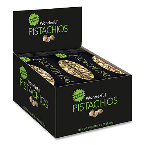 Paramount Farms Wonderful Pistachios, Dry Roasted and Salted, 5 oz, 8/Box (072142WTV)