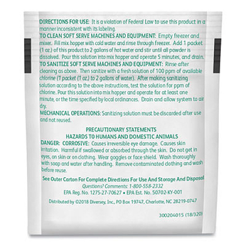 Diversey Sani Sure Soft Serve Sanitizer and Cleaner, Powder, 1 oz Packet, 100/Carton (90234)