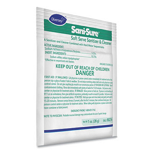Diversey Sani Sure Soft Serve Sanitizer and Cleaner, Powder, 1 oz Packet, 100/Carton (90234)
