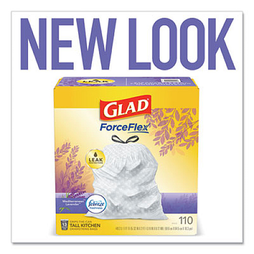 Glad ODORSHIELD WITH FEBREZE, 13 GAL, 0.72 MIL, 25.75" X 11.75", WHITE, 110/BOX (24401952)