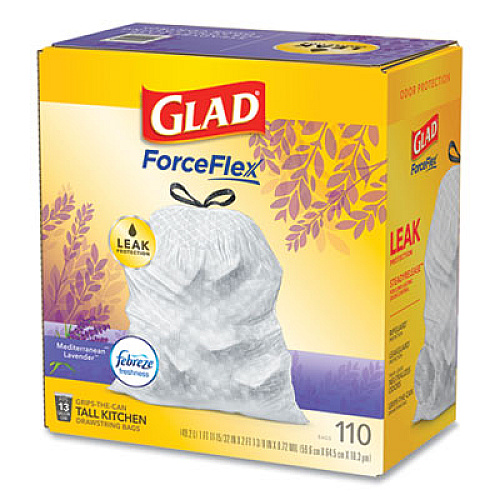 Glad ODORSHIELD WITH FEBREZE, 13 GAL, 0.72 MIL, 25.75" X 11.75", WHITE, 110/BOX (24401952)