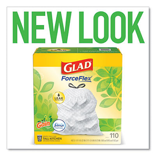 Glad ODORSHIELD WITH GAIN AND FEBREZE, 13 GAL, 0.72 MIL, 25.75" X 11.75", WHITE, 110/BOX (24401953)