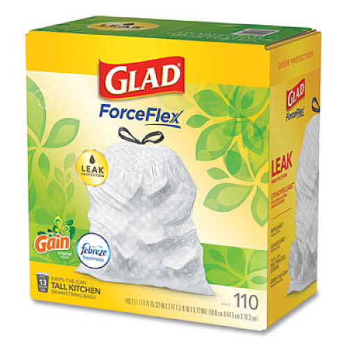 Glad ODORSHIELD WITH GAIN AND FEBREZE, 13 GAL, 0.72 MIL, 25.75" X 11.75", WHITE, 110/BOX (24401953)