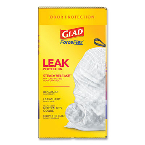 Glad ODORSHIELD WITH FEBREZE, 13 GAL, 0.72 MIL, 25.75" X 11.75", WHITE, 110/BOX (24401952)