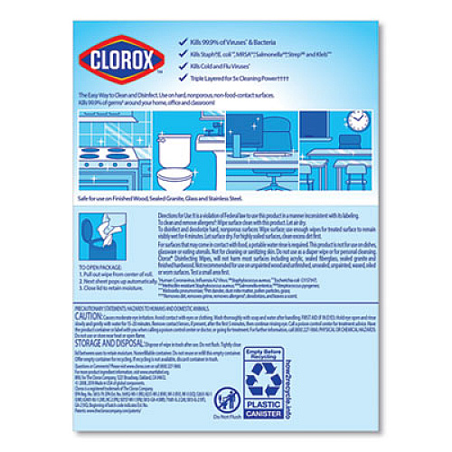 Clorox Disinfecting Wipes, 7 x 8, Fresh Scent/Citrus Blend, 75/Can, 2 Cans/PK, 6 PK/CT (01599CT)