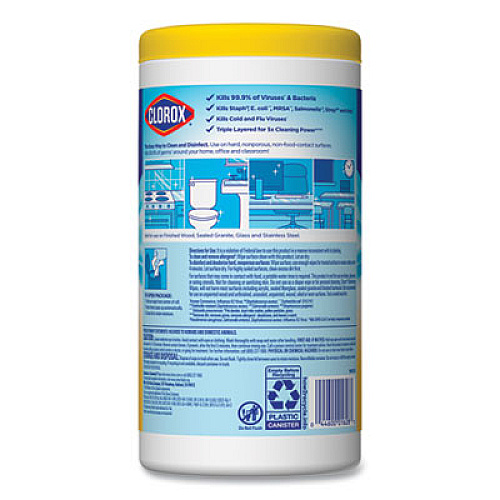 Clorox Disinfecting Wipes, 7 x 7 3/4, Crisp Lemon, 75/Canister (01628EA)