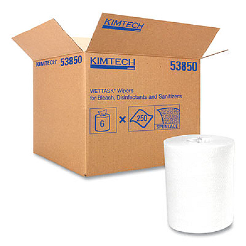 WypAll Power Clean Wipers for Disinfectants, Sanitizers and Solvents WetTask Customizable Wet Wiping System 250/Roll, 6 Roll/Carton (53850)