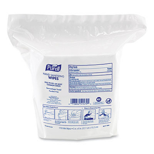 PURELL Hand Sanitizing Wipes, 5 x 6, Fresh Citrus Scent, White, 1,700/Refill Pouch, 4/Carton (951704CT)