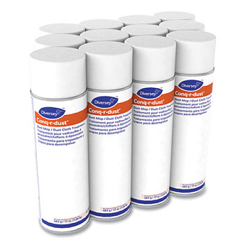 Diversey Conq-r-Dust Dust Mop/Dust Cloth Treatment, Amine Scent, 17 oz Aerosol Spray, 12/Carton (904751)