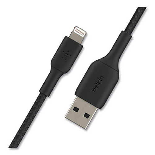 Belkin BOOST CHARGE Braided Lightning to USB-A ChargeSync Cable, 6.6 ft, Black (CAA002BT2MBK)