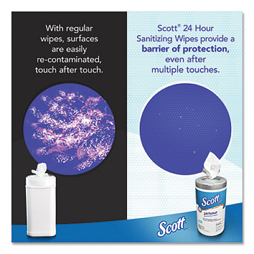 Scott 24-Hour Sanitizing Wipes, 4.5 x 8.25, White, 75/Canister, 6 Canisters/Carton (53609)