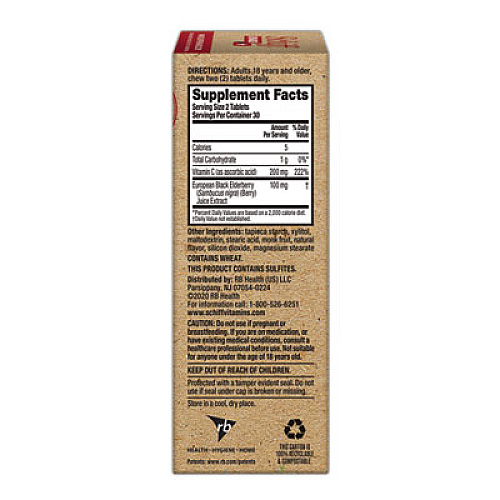 Schiff Elderberry Extract and Vitamin C Chewable Tablets, 60 Count (11271)