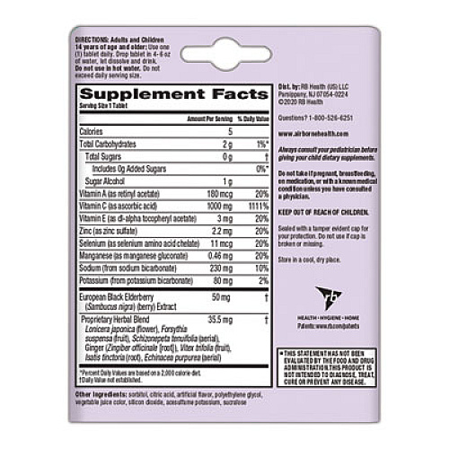 Airborne Immune Support Effervescent Tablet, Elderberry, 20 Count (90378)