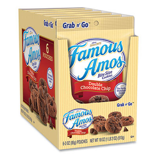 Famous Amos Cookies, Double Chocolate Chip, 3 oz Bag 60/Carton (10052)